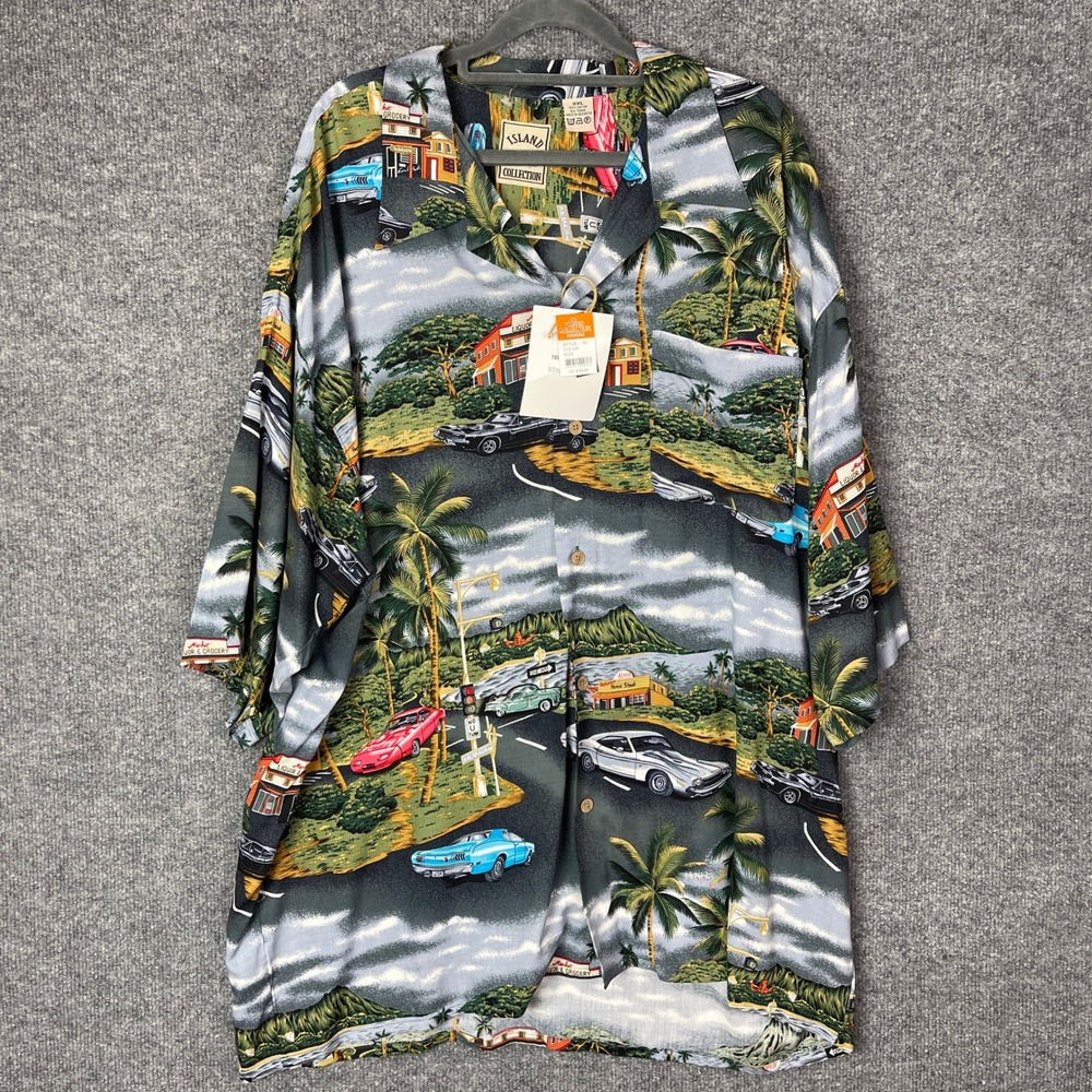 NEW Island Collection Hawaiian Shirt XXL Multicolor All Over Muscle Car Print